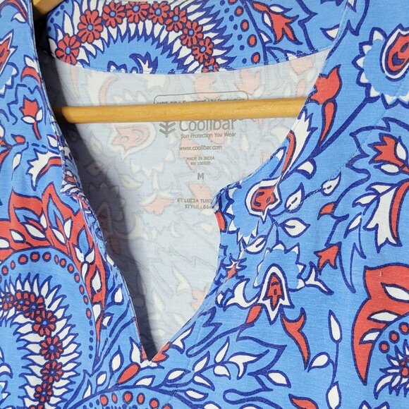 Coolibar Medium St Lucia Tunic Top UPF 50+ UV Protection Blue Floral Long Sleeve - Picture 4 of 5